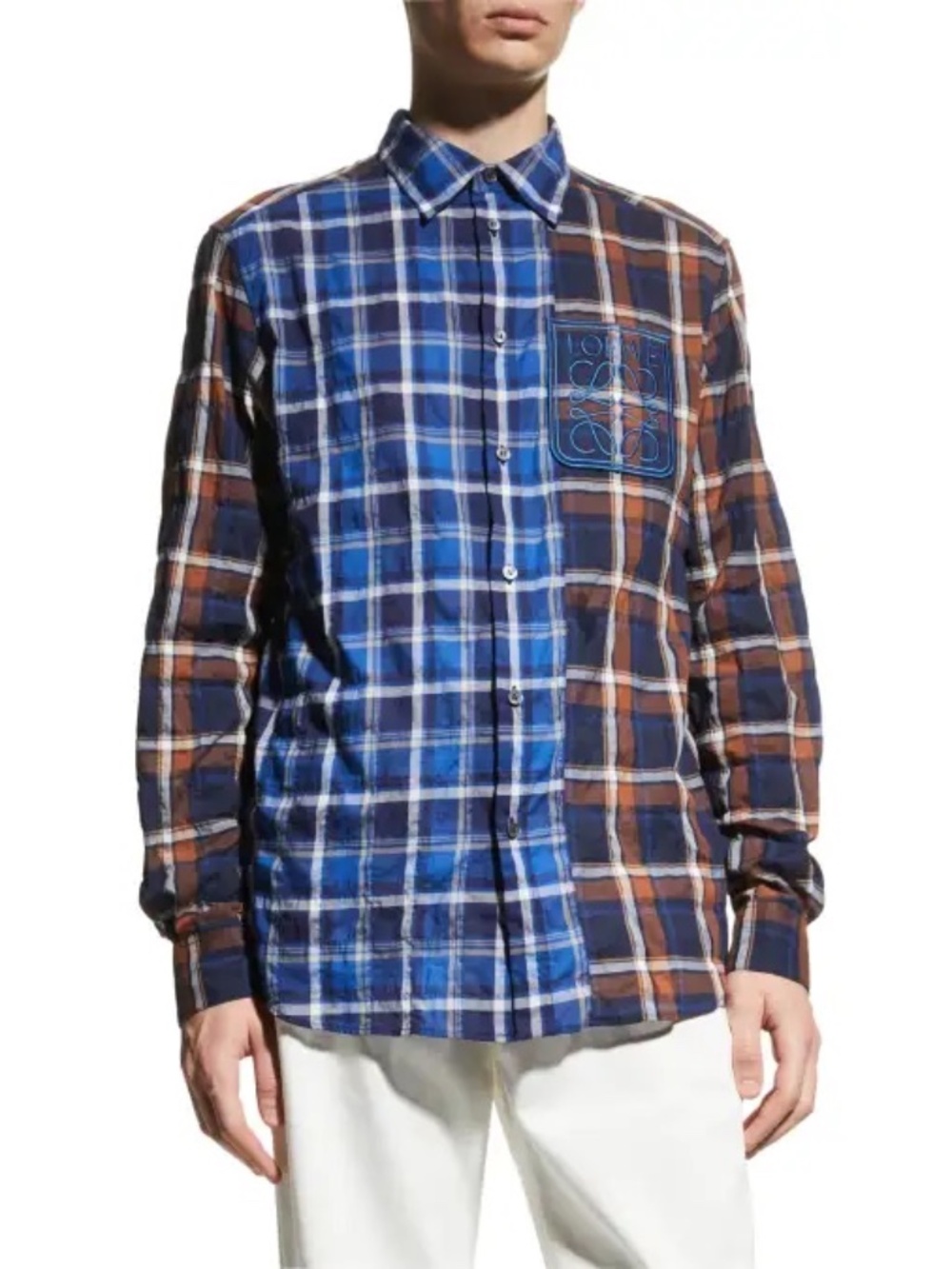 Loewe men’s multi flannel plaid check shirt patchwork pocket button down up M L